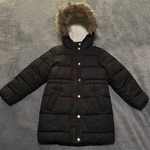 Old Navy Girls Black Hooded Fur Winter Puffer Coat